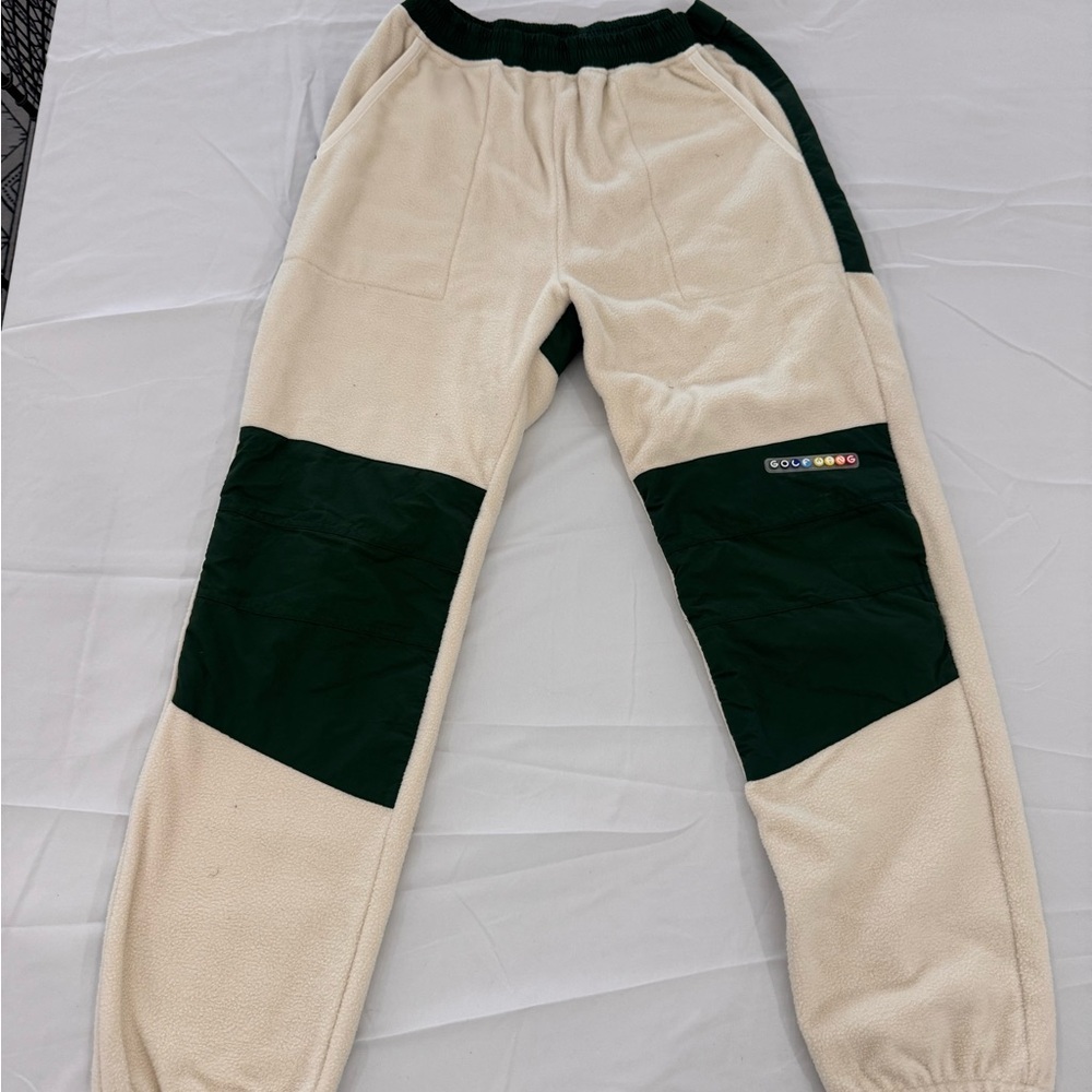 Men's Cream GOLF Fleece:Nylon Jogger Sweatpants BackPocket Cuffed Ankle Medium